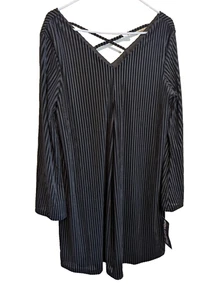 Nina Leonard Damen Kleid schwarz Samt gerippt Träger hinten Größe L - Bild 1 von 10