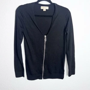 Michael Kors Sweater Women Small Cardigan Black Full Zip Up Black V Neck Z - Picture 1 of 7