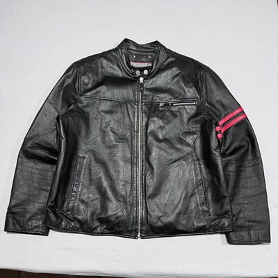 Vintage Wilsons Leather Mens Black Leather Full Zip Jacket Red Sleeve Stripe XL - Image 1 of 4