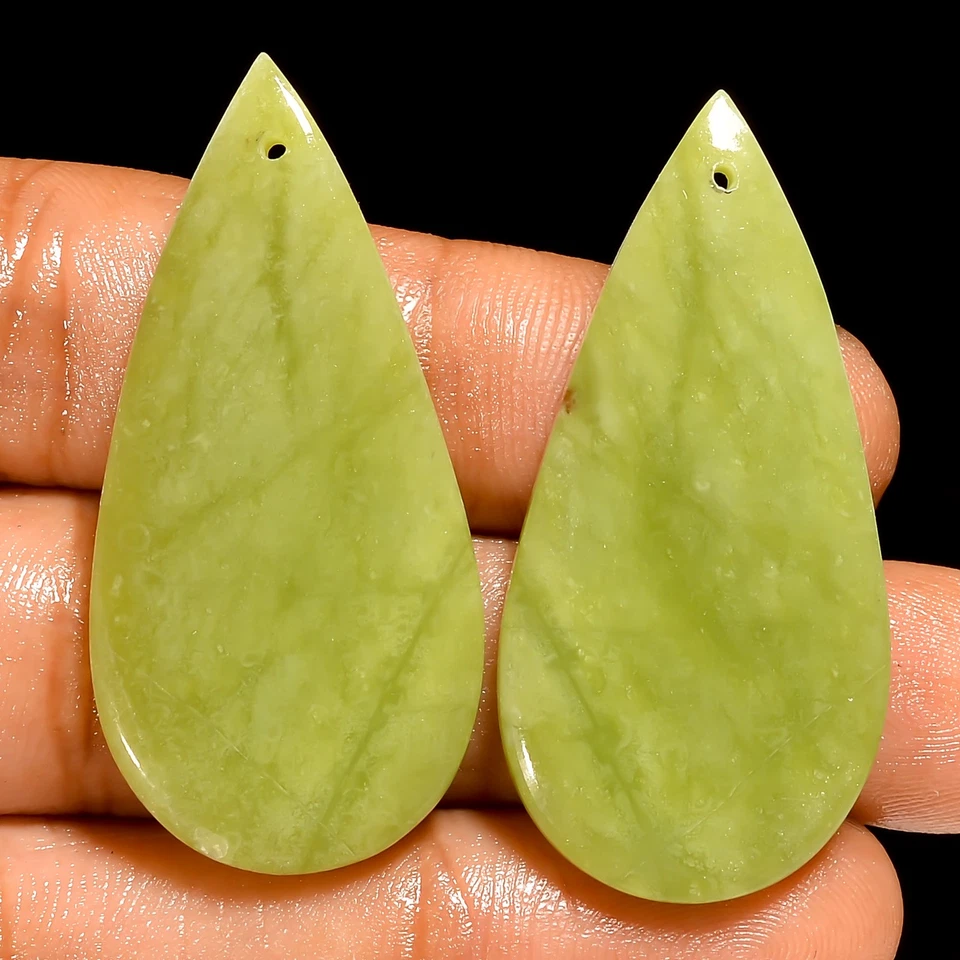 Par de piedras preciosas perforadas cabujón de pera de jade verde natural 49 quilates 41X19X3 mm DE-281 Foto 1 de 1