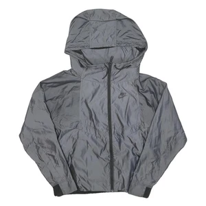 NIKE Mujer Chaqueta Gris M Mezcla Poliéster Con Capucha Cremallera Ropa Deportiva Lisa - Imagen 1 de 6
