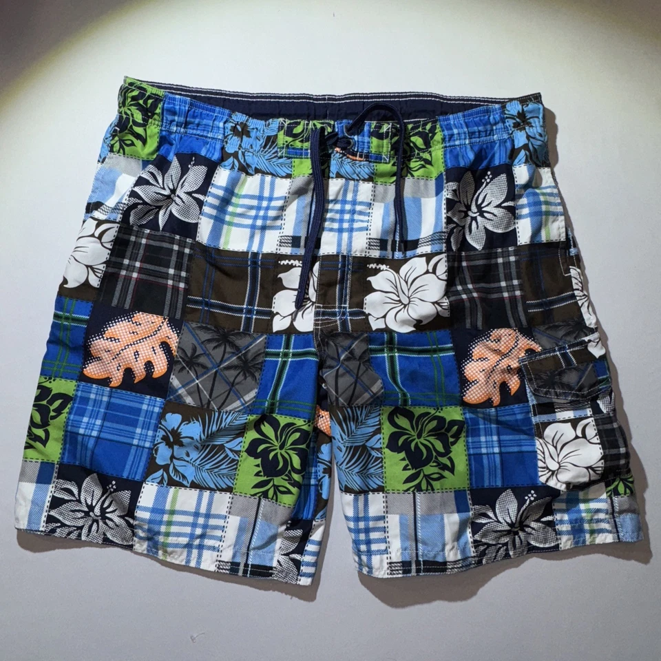 Shorts de natação Sonoma masculino tamanho XL bolso de carga padrão floral havaiano Y2K - Imagem 1 de 4