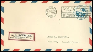 1/12/29 WASH DC CDS, A. C. ROESSLER Label Serviced Cover, Size #13, SC #UC1 FDC! - Picture 1 of 1