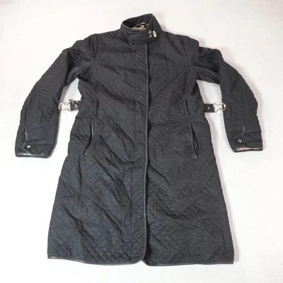 博柏利伦敦外套女式大号黑色梅琳达绗缝长美国制造腰带 — 第 1/4 张图片