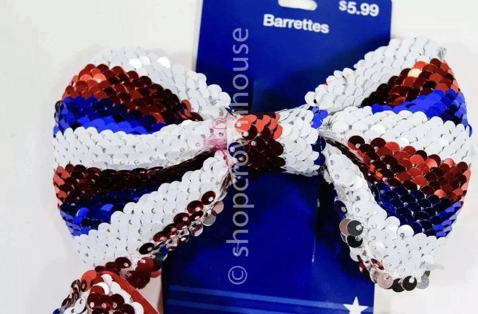 Big Red White & Blue Bow Tie Barrettes - Costume Patriotic Cosplay - Image 1 of 1