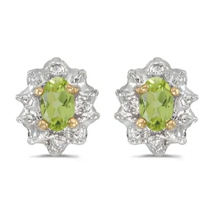 LXR 10k Gelbgold Oval Peridot und Diamant Ohrringe 0.38 ct - Bild 1 von 2