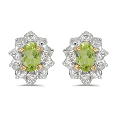 LXR 10k Gelbgold Oval Peridot und Diamant Ohrringe 0.38 ct - Bild 1 von 2