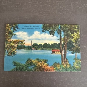 Misery Bay showing Perry Monument and houseboat? Erie PA vintage linen Postcard - Picture 1 of 2