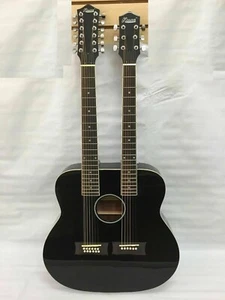 Pro 6/12 String Acoustic Electric Double Neck Guitar, Black with Case - Picture 1 of 4