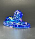 VTG Vogelsong Summit Art Blue Carnival Glass Oscar the Lion Boyd Paperweight
