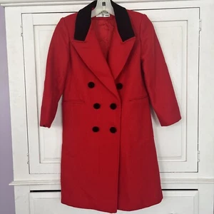 Vintage Braetan Wool Blend Dress Coat Red Black Velvet Collar Girls Size 8 - Picture 1 of 7