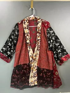John Mark Womens XL Floral Patchwork Kimono Open Top Shirt Cardigan Style Red - Picture 1 of 5