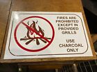 vintage metal trail sign no fires prohibited grills outdoor cooking grilling