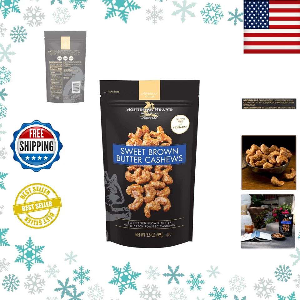 Squirrel BRAND Artisan Nuts Sweet Brown Butter Cashews 3.5 Oz