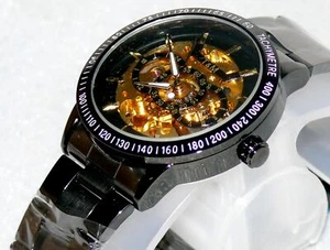 T&M U8055 Automatik Quartz Designer Armband Uhr Elegant 125gr Metall Black Gold - Bild 1 von 12