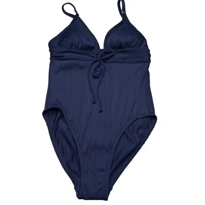 Traje de baño Robin Piccone sólido de una pieza con textura acanalada azul marino talla 6 elástico Foto 1 de 4
