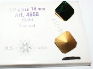 4 Swarovski Square Rivoli Rhinestones,18mm Emerald/Gold Foiled #4650  - Picture 1 of 1