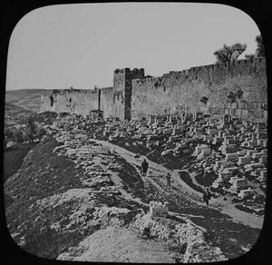 FOTOGRAFÍA ANTIGUA DE LA DIAPOSITIVA DE LINTERNA MÁGICA DE SAN STEPHENS GATE JERUSALEM ISRAEL C1890 - Imagen 1 de 5