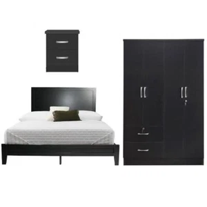 Home Square 3-Piece Set with Queen Bed 4-Doors 2-Drawers Armoire and Nightstand - Picture 1 of 16