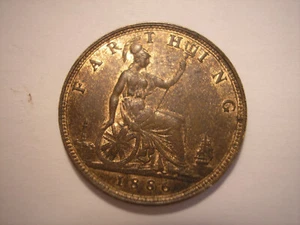 1886 Farthing, Queen Victoria, KM# 753, Sp#3958, UK - Picture 1 of 8