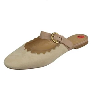 NEU CHLOE Pantoletten Sandalen Hausschuhe Flats Gr. 37 EU 7 US Wildleder Nude Leder ITALY - Bild 1 von 6
