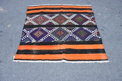 Alfombra Kilim pequeña turca hecha a mano de Anatolia 4x4 pies Foto 1 de 4