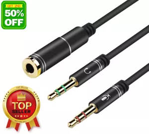 3.5mm Female to 2 Male Jack 3.5 Mic Y Splitter Headset to PC Adapter Aux Cable - Picture 1 of 7