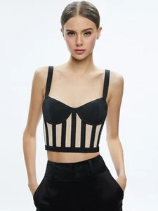 ALICE + OLIVIA HELENE STRIPPED BUSTIER TOP BLACK SIZE 6 NWOT - Picture 1 of 6