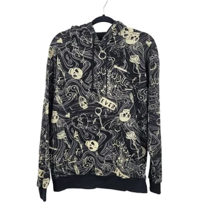 Felpa con cappuccio Y2K unisex nera grafica taglia M teschio skater grunge gotico streetwear - Foto 1 di 11