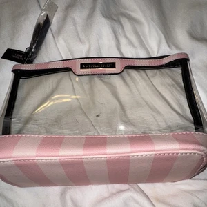 Victoria's Secret  Makeup Bag Cosmetic Bag Organizer Pink Striped Print - Picture 1 of 4