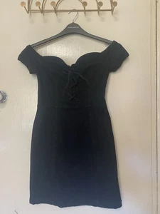 Denim co 12 black grey denim dress milkmaid corset lace up off the shoulder - Picture 1 of 9