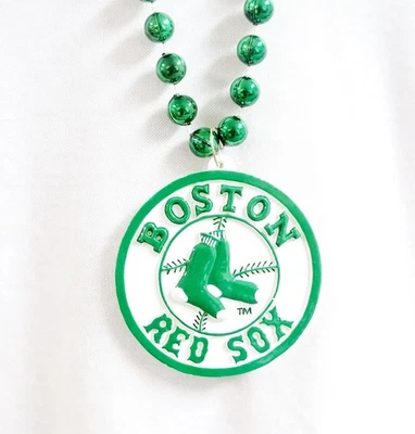 Boston Red Sox Mardi Gras Beads St Patrick's Green W/Medallion Special Edition - Image 1 of 2