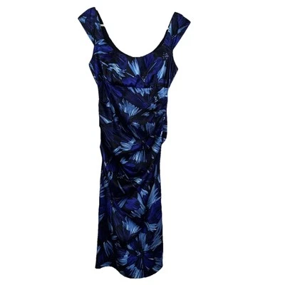 Vestido ajustado London Times para mujer talla 4 púrpura negro azul midi sin mangas fiesta Foto 1 de 4
