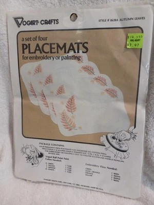 Kit de 4 manteles individuales Vogart Crafts bordado hojas de otoño estampado punto de cruz otoño Foto 1 de 4