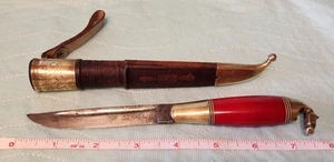Vintage Finnish Horse Head Puukko Fixed Blade Knife Original Leather Sheath - Picture 1 of 23