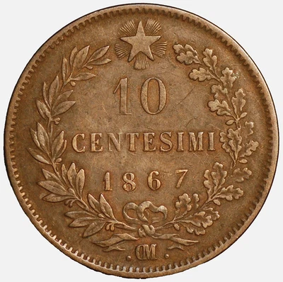 1867 OM 10 Centesimi Italy KM# 11.5 - Image 1 of 2