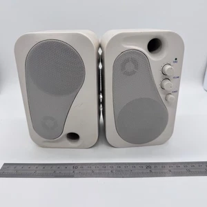 Vintage Beige Desktop Computer Speakers 90's Stereo Powered Tested Working - Picture 1 of 11