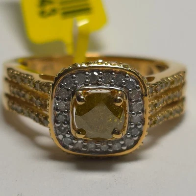 STS Yellow(IR) & Natural Diamond Yellow Gold Plated 925 Silver Ring Size 8 - Image 1 of 4