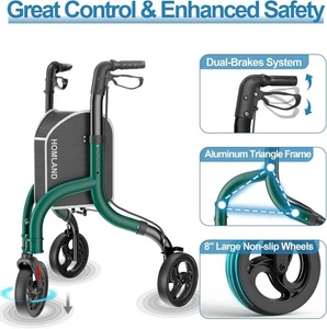 3 Wheel Walkers for Seniors, FSA/HSA Eligible Foldable Wheeled Rollator 1580L - Picture 1 of 5