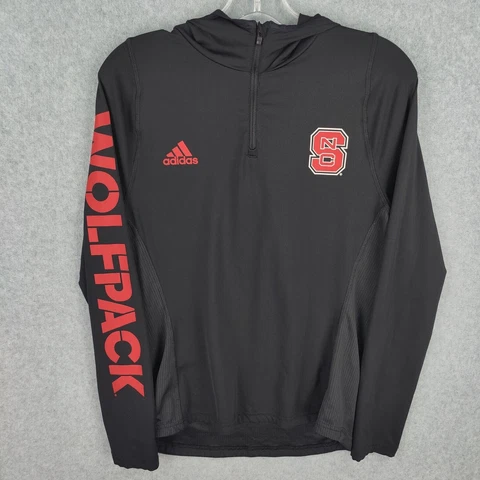 Adidas Climalite Size S NC State Wolfpack Quarter Zip Black Hooded Jacket Cover