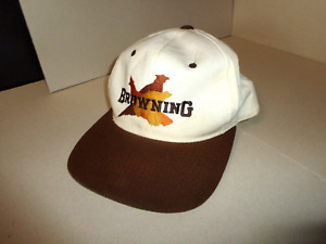 VINTAGE BROWNING EMBROIDERED PHEASANT HUNTING WHITE/BROWN TRUCKER HAT CAP