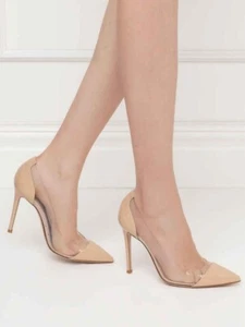 NUOVE décolleté Gianvito Rossi Plexi scamosciate PVC naturale TG 38,5 $815 - Foto 1 di 8