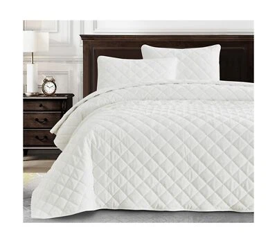 Chezmoi Collection Lux Cream White Velvet Quilt King Set, 3-Piece Plush Distr... - Image 1 of 4