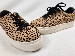 Qupid Leopard Print Sneakers Womens Casual Shoes Beige Black Lace-Up Size 9 - Picture 1 of 7