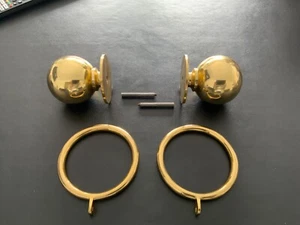 Solid Brass Curtain Rings x 14 & 1 x Pair Brass Ball End Finials fit 65mm Pole  - Picture 1 of 5