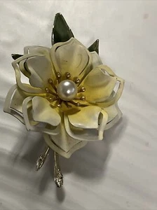 Vintage große weißgoldfarbene Blume Brosche Pin 3,5 Zoll x 2 Zoll - Bild 1 von 7