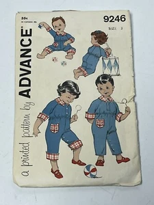Coverall Jumpsuit Size 3 Sunsuit Romper Advance 9246 Cut Sewing Pattern Boy Girl - Picture 1 of 2