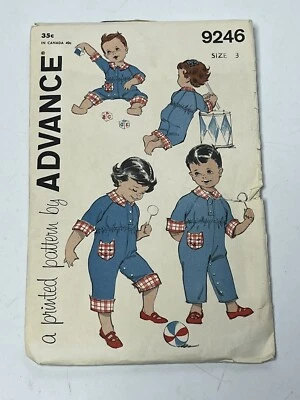 Coverall Jumpsuit Size 3 Sunsuit Romper Advance 9246 Cut Sewing Pattern Boy Girl - Image 1 of 2