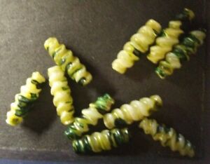 Spiral Variegated Green Tubular Beads 10count