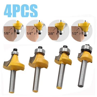 4Pcs 1/4" Shank Round Over Bead Edge Forming Router Bit 1/2'' 3/8'' 1/4'' 1/8'' - Image 1 of 4